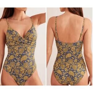 Boden 36B Capri Cup-size One Piece Swimsuit Harvest Gold Paisley Terrace